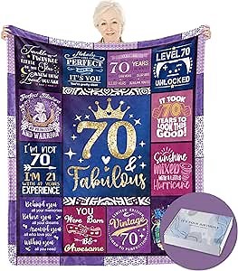 70th Birthday Gifts for Women - Blanket and Decorations for 70 Year Old Woman