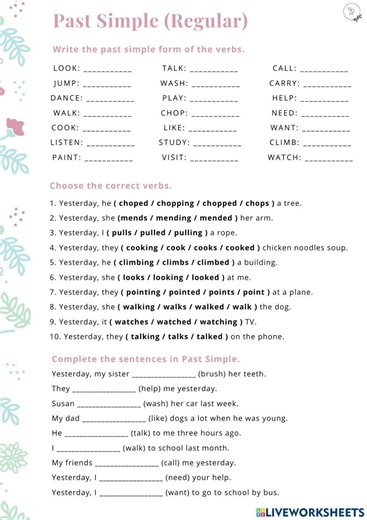 Past Simple Regular interactive worksheet for J2B