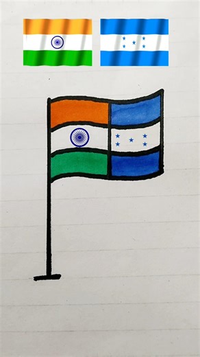 India 🇮🇳 & Honduras 🇭🇳 Flag Art | Creative Drawing | Tricolor & Blue-White Art