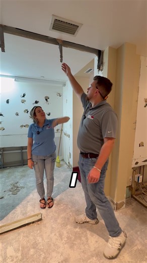 2.8K views · 7 comments | Wall down, ceiling next ✅Brad & Ashley removed a metal-stud wall—now we’re patching the ceiling, blending texture, and erasing the “old wall” line. #buildingmaterials #behindthescenes #underconstruction #tampabay | Home Love Construction | Facebook