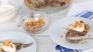 New on Everyday Food: Sarah Carey transforms German chocolate cake into an equally crowd-pleasing pie. Try the recipe here: http://martha.ms/61838tBRD | Martha Stewart