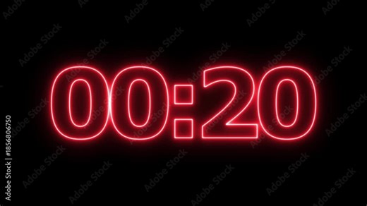glowing neon 25 seconds timer countdown animation, countdown timer 5 seconds animation from 25s to 0s countdown 25 seconds countdown timer animation on transparent background