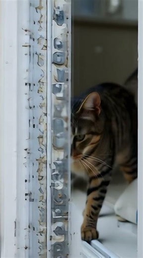 🐾 Curious Cat Peeking Out of Window