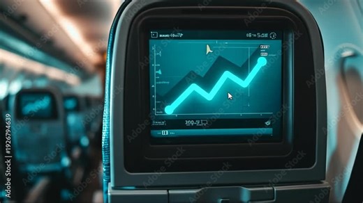 Monitor displaying a graph onboard an airplane during travel.