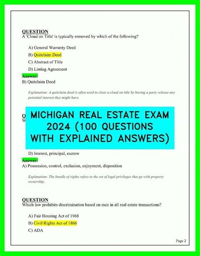 Michigan Real Estate Exam 2026 | 100 Practice Questions with Full Answers and Logic