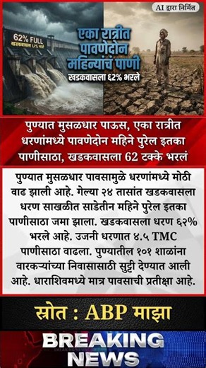 पुण्यात मुसळधार पाऊस, एका रात्रीत धरणांमध्ये पावणेदोन महिने पुरेल इतका पाणीसाठा, खडकवासला 62 टक्के