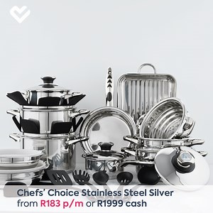4K views · 878 reactions | Get Chefs’ Choice Stainless Steel Cookware Collection Silver from R1999 or R183 p/m  | homechoice sales | Facebook