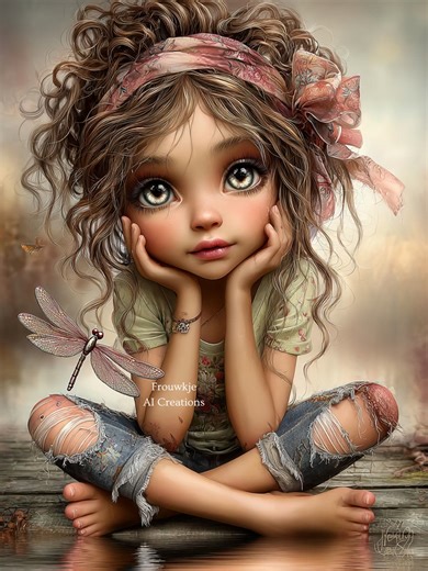 Girl with Dragonfly 💙 💚 💙 (Old) Prompt from Artsy Introvert I tweaked it a bit | Frouwkje AI Creations