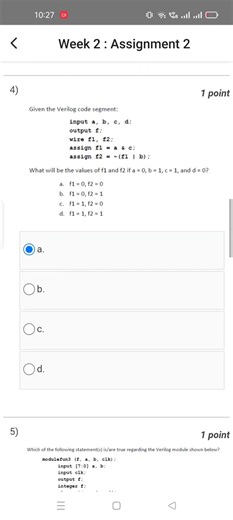 Hardware Modeling using Verilog week 2 key NPTEL 2025