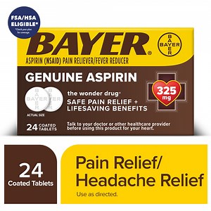 Bayer Genuine Aspirin 325 mg Coated Tablets for Multi-symptom Pain Relief and Headache Relief, 24 Count