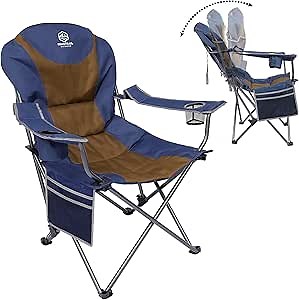 Coastrail Outdoor Reclining Camping Chair 3 Position Folding Lawn Chair for Adults Padded Comfort Camp Chair with Cup Holders, Head Bag and Side Pockets, Supports 350lbs, Black&Grey