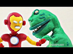 Dinosaurs Supehero Play Doh Stop Motion video T-Rex tyrannosaurus rex toys Kids video - Videos For Kids