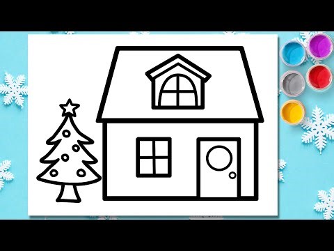 Step-by-step House and Christmas tree drawing