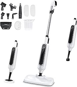 12-in-1 Steam Mop, Detachable Handheld Steam Cleaner for Home, 23FT Cord, 3 Steam Modes & LED Display, Steam Mops for Floor Cleaning, Bathroom, Windows, Sofas, Clothes, Tile Grout, Carpets, Furniture