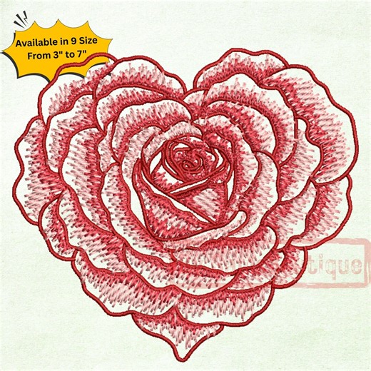 Rose Heart Embroidery Design, Floral Valentine Heart Machine Embroidery File, Romantic Love Stitch - Etsy