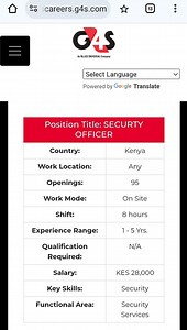 G4S Security guard Job Vacancy. Salary 28k