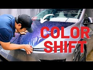 Color Shift Model Y Hood Wrap—Tesla Gets STUNNING Starlight Green PPF