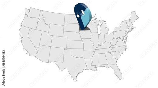 Location State of Minnesota on map USA. 3d State Minnesota new flag map marker location pin. Map of United States of America showing different states. Animated map States of USA. 4K. Animated Video