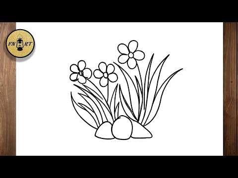 How to draw grass and flowers easy