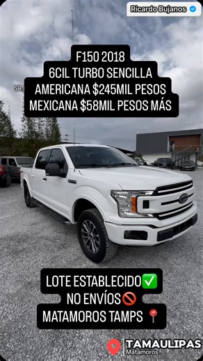 Ricardo Bujanos on Instagram: "F150 2018 AMERICANA $245MIL PESOS ENTREGO MEXICANA POR ADUANA POR $58MIL PESOS MÁS 📲 𝐀𝐓𝐄𝐍𝐂𝐈𝐎́𝐍 𝐏𝐄𝐑𝐒𝐎𝐍𝐀𝐋𝐈𝐙𝐀𝐃𝐀 𝐕𝐈́𝐀 𝐖𝐇𝐀𝐓𝐒𝐀𝐏𝐏: 𝟖𝟔𝟖 𝟐𝟎𝟏 𝟒𝟗𝟐𝟔 – 𝐋𝐎𝐓𝐄 𝐃𝐕𝐒 𝐒𝐨𝐦𝐨𝐬 𝐮𝐧 𝐥𝐨𝐭𝐞 𝐝𝐞 𝐚𝐮𝐭𝐨𝐬 𝐞𝐬𝐭𝐚𝐛𝐥𝐞𝐜𝐢𝐝𝐨 𝐞𝐧 𝐌𝐚𝐭𝐚𝐦𝐨𝐫𝐨𝐬, 𝐓𝐚𝐦𝐚𝐮𝐥𝐢𝐩𝐚𝐬. 𝐓𝐨𝐝𝐨𝐬 𝐧𝐮𝐞𝐬𝐭𝐫𝐨𝐬 𝐯𝐞𝐡𝐢́𝐜𝐮𝐥𝐨𝐬 𝐬𝐨𝐧 𝐬𝐚𝐥𝐯𝐚𝐠𝐞, 𝐩𝐫𝐨𝐯𝐞𝐧𝐢𝐞𝐧𝐭𝐞𝐬 𝐝𝐞 𝐬𝐮𝐛𝐚𝐬𝐭𝐚𝐬, 𝐜𝐨𝐧 𝐜𝐡𝐨𝐪𝐮𝐞𝐬 𝐥𝐞𝐯𝐞𝐬 𝐲 𝐝𝐞�