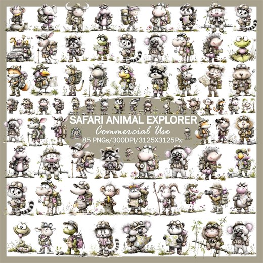 Safari Animal Explorer Clipart, Jungle Adventure PNG, Baby Nursery, Woodland Animals (85 Files) - Etsy