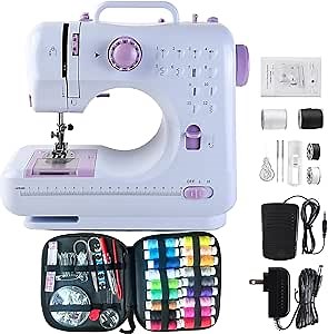 Sewing Machine For Beginners, Sewing Machine Portable Mini Electric 12 Built-In Stitches,Small Sewing Machines With 27pc Accessory Kit Included 2 Speed Double (White65, One Size)