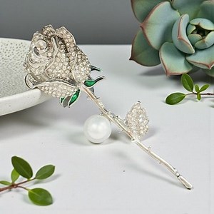 Silver rose brooch, Floral brooch, Formal dress brooch, white pearl brooch | eBay