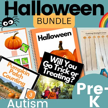 Halloween Social Story SEL Bundle Autism Visual Supports Adapted Books Worksheet