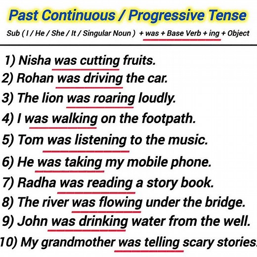 past continuous/ progressive tense examples