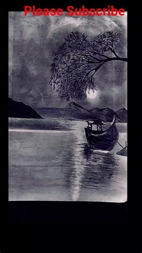 How to Draw Moonlight Night Lake with a Boat / Pencil Sketch drawing #shortvideo#shorts #shortsfeed