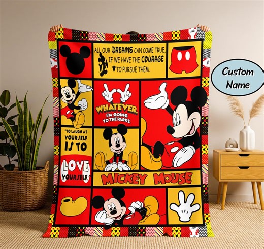 Personalized Mickey Mouse Blanket, Cartoon Style Gift for Boys and Girls, Custom Name Mickey Mouse Blanket, Mickey Blanket - Etsy Australia