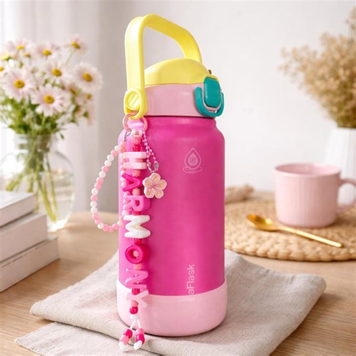 Personalized Sakura Pink Cherry Blossom Keychain | Custom Name Beaded Tumbler Charm Gift - Etsy