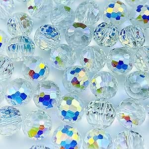 Crystal Glass Beads 100 Pieces 8mm Round 96 Faceted Glass Spacer Beads for Jewelry Making Bracelet Necklace Earring DIY Craft(Transparent AB)