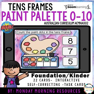 Boom Cards™ Back to School Tens Frame 0-10 Paint Palette - Distance Learning