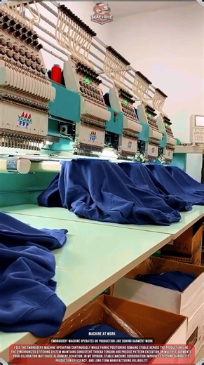 Embroidery Machine Operates On Production Line During Garment Work