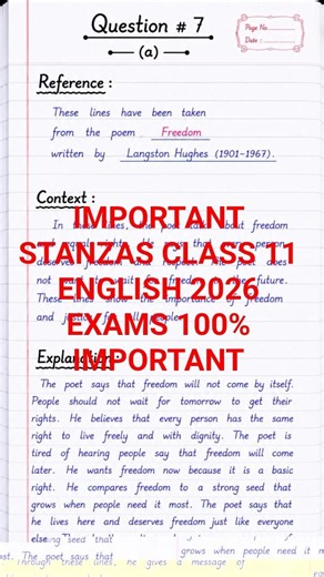 Class 11 English Poems Stanzas ExplanationImportant Stanzas | 1st Year English | Punjab Boards 2026