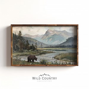 Glacier Grizzly Bear Oil Painting, Brown Grizzly Bear Print, Rustic Cabin Wall Decor, Glacier National Park Poster, Rustic Mountain Painting - Etsy