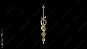 Caduceus 113: A golden Caduceus medical symbol rotates on a black background (Loop).