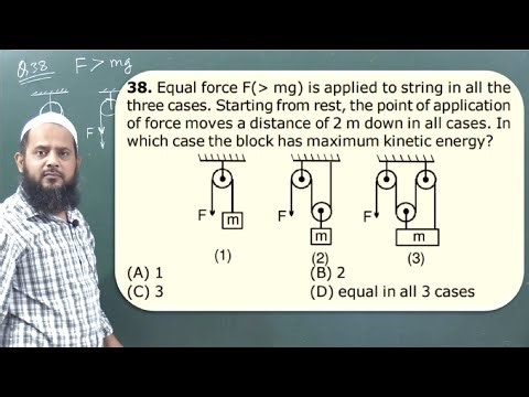 Equal force F(greater than mg) is applied to string in all thethree cases. Starting from rest, the