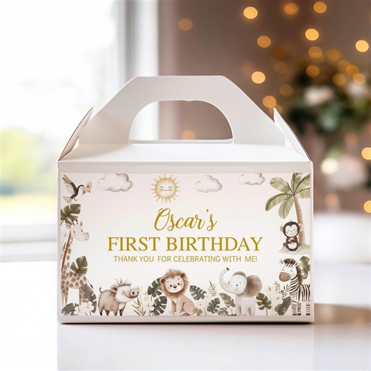 EDITABLE Wild One Birthday Gable Box Label, Safari Birthday Gift Box Label, Wild One Party Favors, Printable Template. A016 - Etsy UK