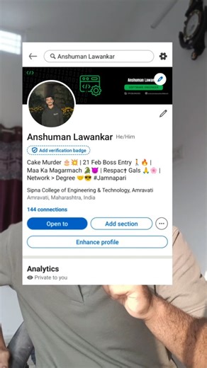 Anshuman Lawankar on Instagram: "Comment "Prompt" LINKEDIN profile Hack✅ . . [Link, prompt, linkedin, Boolean search] . . #reels #linkedin #viral #trending #explore"