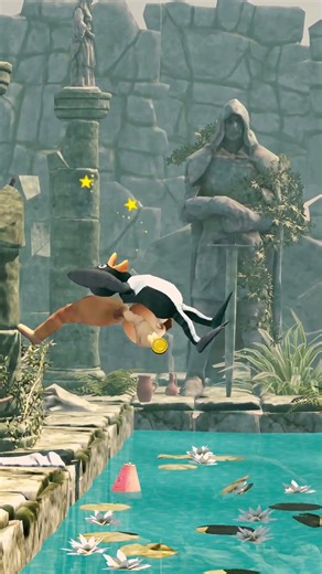 Flip Diving 2 player synchronized dive fail @ The Ancient Spa #flip #coop #dive #fail #slowmotion