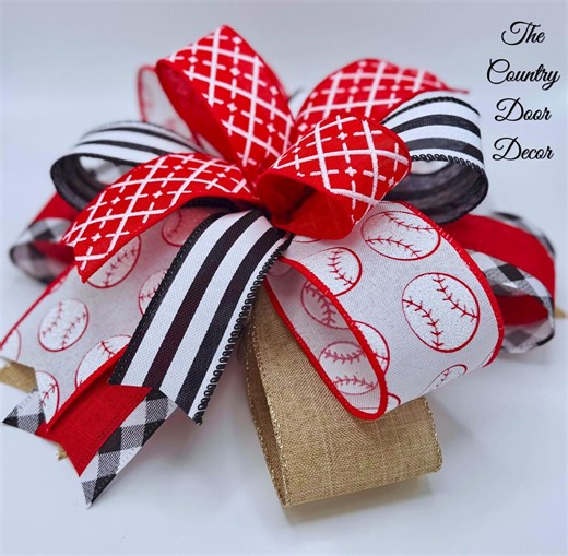 Handmade Baseball Wreath Bow, Red White Black Accent Decor - Etsy