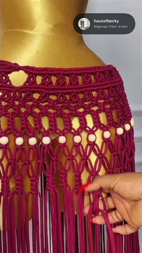 Burgundy macrame skirt with wooden beads by hausofbecky