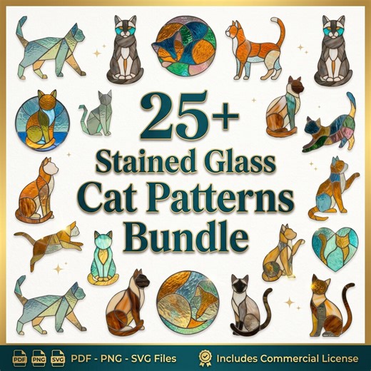 Cat Stained Glass Patterns Bundle, Suncatcher Templates, PDF PNG SVG Digital Download Commercial Use - Etsy