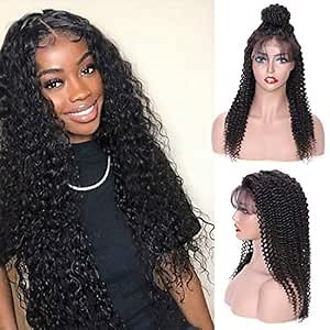 Brazilian Jerry Curly Lace Front Human Hair Wigs Pre Plucked Natural Hairline with Baby Hair 13x4 Lace Front Curly Wigs for Black Women 150% Density Brazilian Human Hair Wigs (14 Inch,Natural Color)