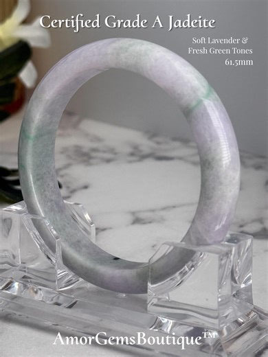 Certified Grade A Jadeite Bangle 61.5 Mm Lavender Green Jade | Spring Tone Luxury - Etsy