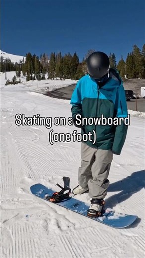 Skating on a snowboard (one foot) #howtosnowboard #snowboarding
