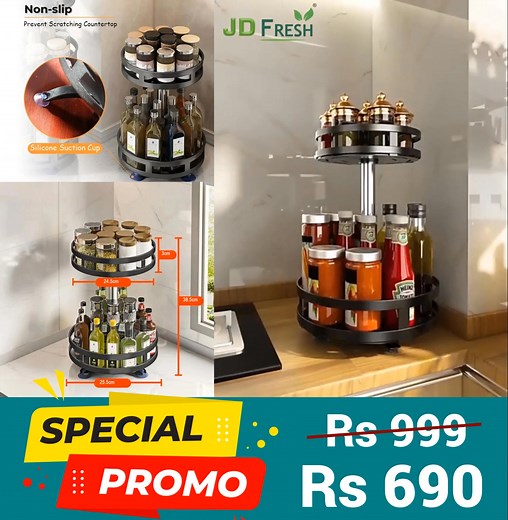 🚨2 levels Rotating Rack🚨 🔥Rs 690 Free Delivery around Mauritius 🚚🇲🇺 Postage to Rodrigues available, For orders or more info, Inbox, Call or WhatsApp us on 5476 2200 Rotating Rack, Multi-Layer Tier Lazy Susan Turntable, Rotates 360 Degrees, Adjustable Shelves, Double Layer, and A Revolving Design Make it the Perfect Spice Holder About this item 【Lazy Susan Turntable】Designed 360° rotatable, organizing your stuff in the pantry has never been easier! This Lazy Susan turntable rack ensures tha