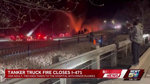 Crash between car, fuel tanker causes massive fire, explosion on I-471; 3 hospitalized